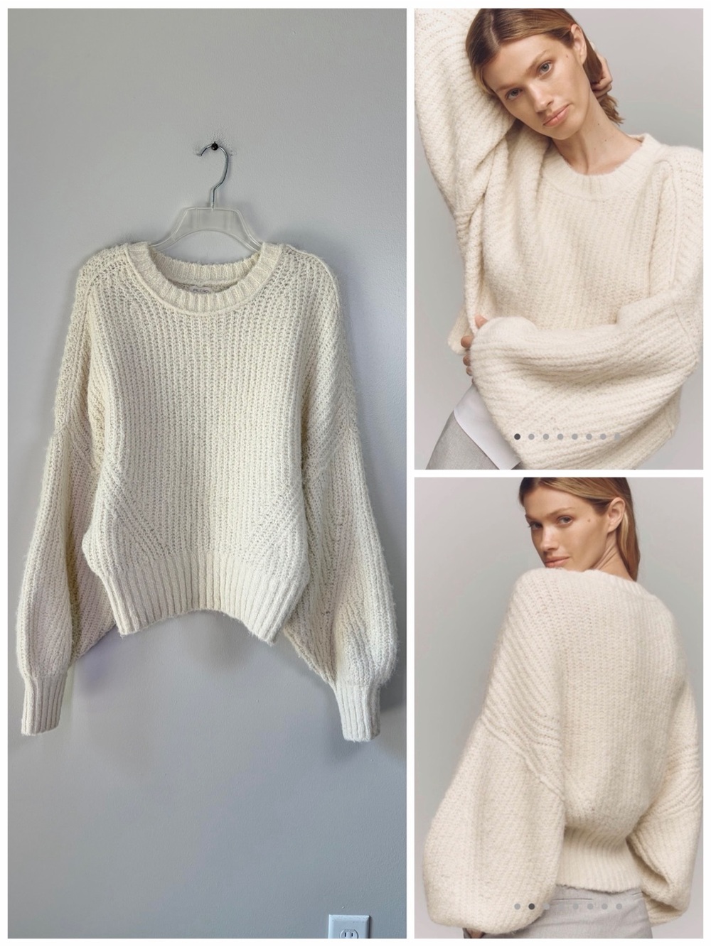 Pilcro Cream Chunky Knit Crewneck Sweater